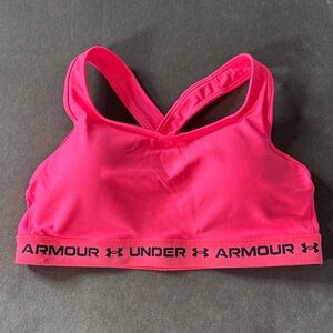 Womens Under Armour Hot Pink Crossback Compression Sports Bra Medium Support 1X